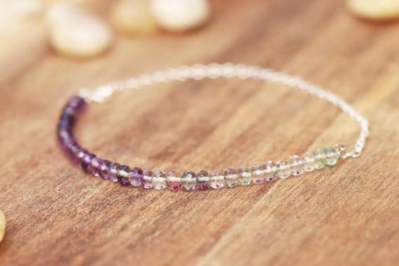 925 sterling Silver love beach youth 4mm stacking Multi fluorite Bracelet Round, Faceted 7" for mens, womens, gf, bf & Adult.