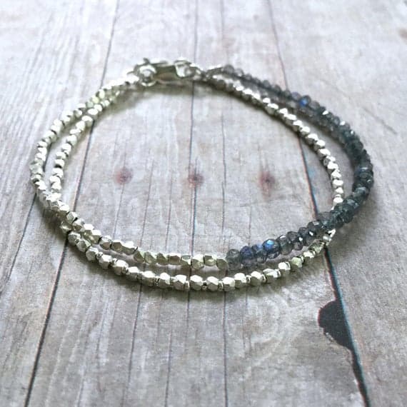 925 sterling silver Grounding 4mm Brown Labradorite stacking Bracelet Rondelle, Faceted 18cm for mens, womens, gf, bf and adults.