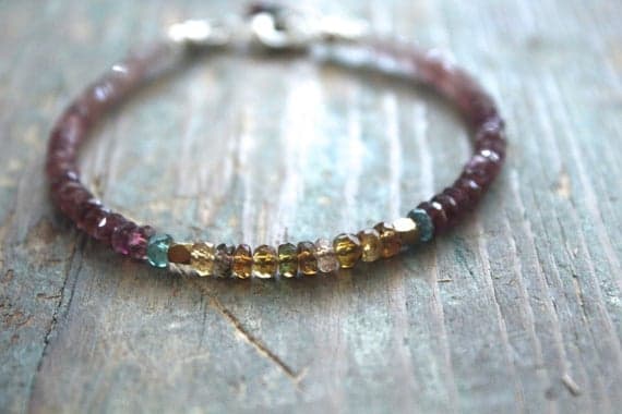Genuine Tourmaline bracelet - Multicolor gemstone bracelet - Sterling Silver bracelet - rare gemstone bracelet - girlfriend, wife gift 3-4mm Code- WAR6737