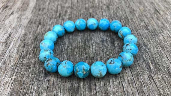 love beach youth 10mm Stretchable Blue Turquoise Bracelet Round, Smooth 7.5" for mens, womens, gf, bf & Adult.