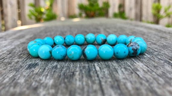 Wholesale 8mm Stretchable Blue Blue Turquoise  Bracelet Round, Smooth 7" for mens, womens, gf, bf & Adult.