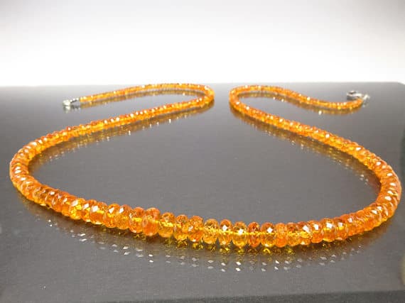 925 sterling Silver Anxiety Gemstone 4-6mm stacking Orange Spessartine Necklace Rondelle, Faceted 17" for mens, womens.