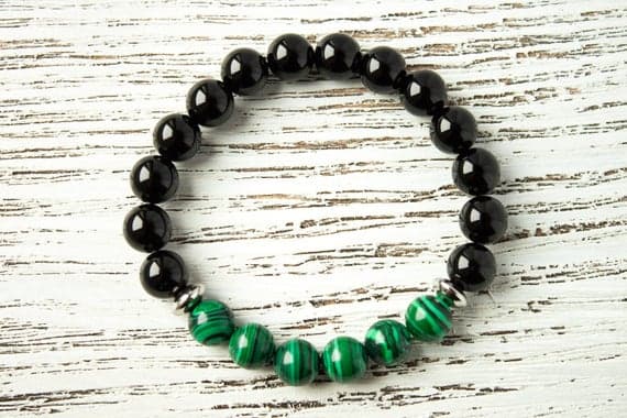 Minimalist Bracelet Black Green Bracelet Black Agate Bracelet Boyfriend Bracelet Gift for her Malachite Bracelet High Gloss Bead Bracelet 8mm  Code- WAR9215