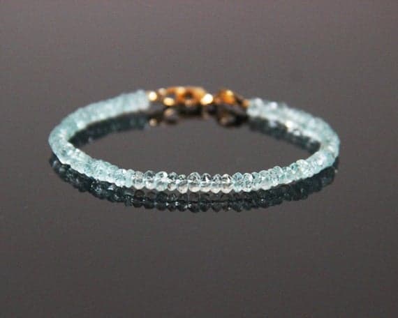 Aquamarine Bracelet - Aquamarine Bead Bracelet, Aquamarine Jewelry, Aqua Bracelet 3mm Code- WAR6071