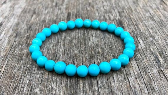 Positive Energy 6mm Stretchable Blue Turquoise Bracelet Round, Smooth 7" for mens, womens, gf, bf & Adult.