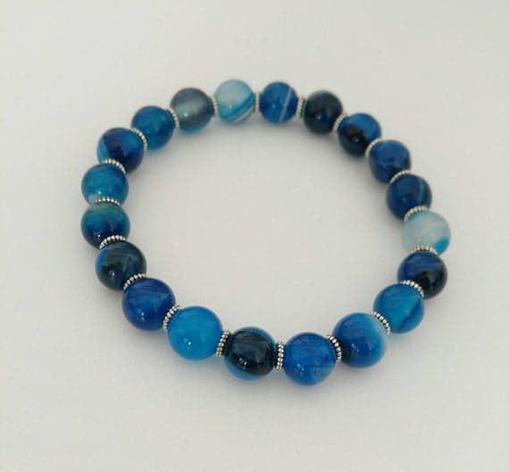 Super sale 8mm Stretchable Blue Blue Agate  Bracelet Round, Smooth 7" for mens, womens.