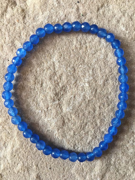 chakras simple 4mm Blue Sapphire Stretchable Bracelet Round, Faceted 18cm for mens, womens, gf, bf and adults.