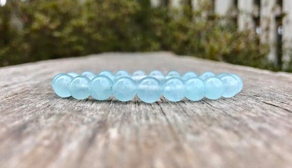 Unique Wedding Gift 8mm Stretchable Blue Blue Celestite Bracelet Round, Smooth 7" for mens, womens, gf, bf & Adult.
