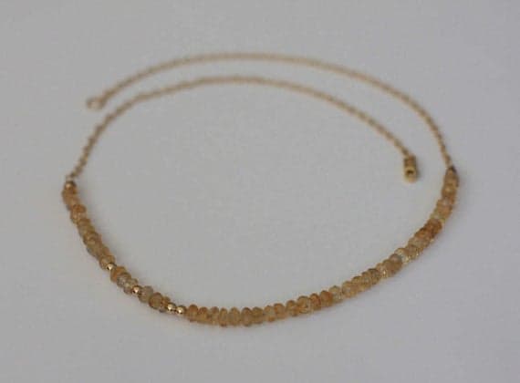 24k gold Plated love beach youth Gold Helling 3-4mm stacking Yellow Citrine Necklace Rondelle, Faceted 16" for mens, womens, gf, bf & Adult.