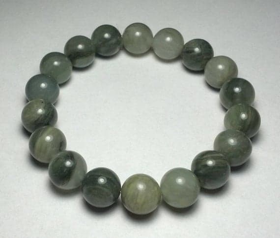 Natural 10mm Green Green Line Jasper Stretchable Bracelet Round, Smooth 18cm for mens, womens, gf, bf and adults.