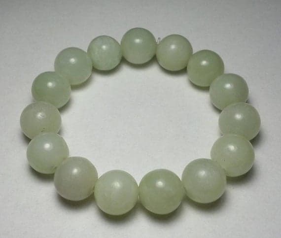 Artisan Loose 12mm Green Green Jade Stretchable Bracelet Round, Smooth 18cm for mens, womens, gf, bf and adults.