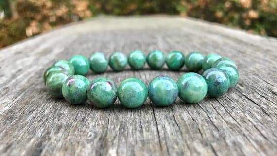 Anniversary Gift 11mm Stretchable Green Ruby Zoisite Bracelet Round, Smooth 7.5" for mens, womens, gf, bf & Adult.