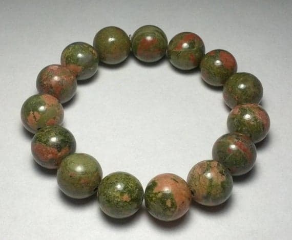 Anxiety Relief Calming 12mm Multi Colour Unakite Stretchable Bracelet Round, Smooth 18cm for mens, womens, gf, bf and adults.