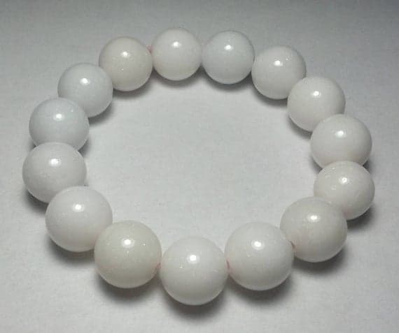 Bridesmaid Jewelry 12mm White White Mountain Jade  Stretchable Bracelet Round, Smooth 18cm for mens, womens, gf, bf and adults.