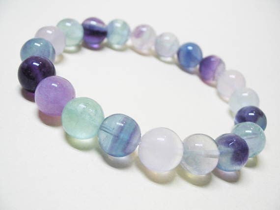 Wholesale 10mm Stretchable Multi Rainbow Fluorite Bracelet Round, Smooth 7" for mens, womens, GF, BF, Adults.