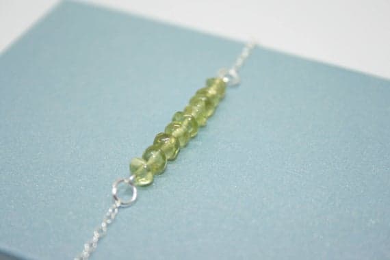 925 sterling Silver memorial gift 5mm stacking Green Peridot Bracelet Rondelle, Smooth 7" for mens, womens.