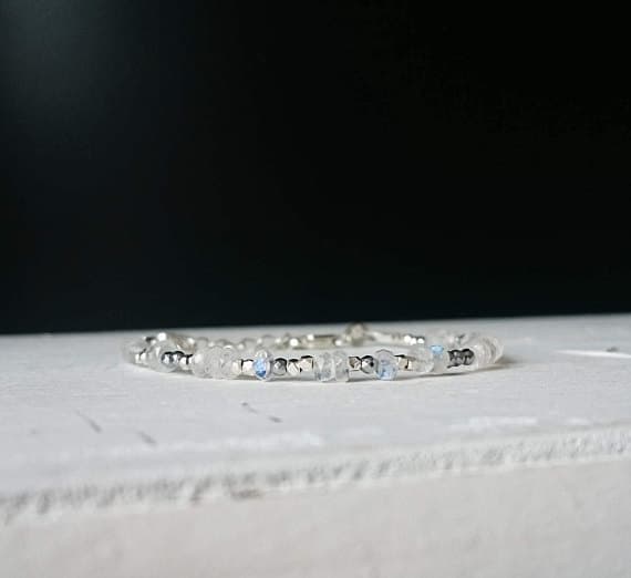 Moonstone and Karen Hill Tribe Silver Bracelet Pure Silver Moonstone Skinny Bracelet Thai Silver Fine Silver Bracelet Tribe Silver Bracelet 4x2 mm Code- WAR6883