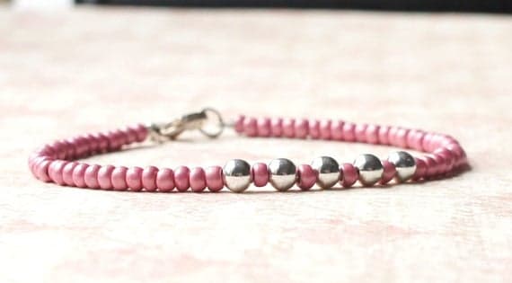 Pink Seed Bead Bracelet, Stacking Bracelet, Minimalist Bracelet, Dainty Bracelet, Simple Bracelet, Beaded Bracelet, Silver Beads Bracelet 3-5mm Code- WAR9130