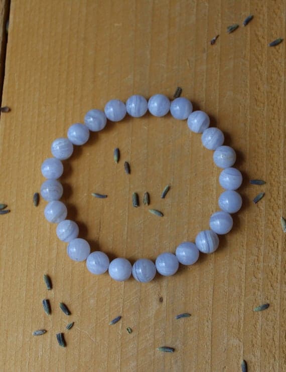 Personalized Gift 8mm Stretchable Blue Blue Lace Agate Bracelet Round, Smooth 7" for mens, womens.