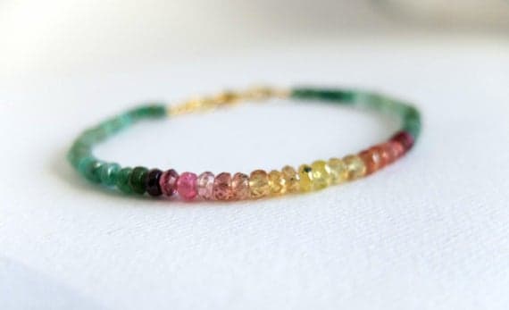 AAA++ Rare Quality Padparadscha Sapphire,Yellow Pink Sapphire Bracelet,Multi Stone,Multicolored Ombre Gemstone Jewelry yellow orange pink stacking,minimalist Code- TJH53