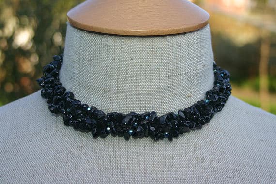 BLACK SPINEL CHOKER Necklace With Turquoise Swarovski Crystal  Code- WAR6042
