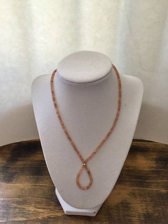 925 sterling Silver Rock Gift 3mm stacking Peach Peach Moonstone Necklace Rondelle, Faceted 17" for mens, womens, gf, bf & Adult.