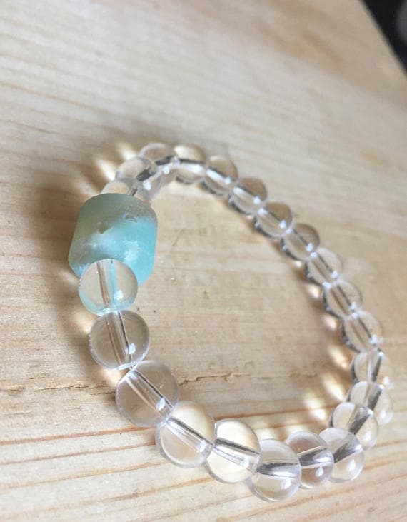 AAA++ Rare Quality Amazonite and Quartz Bracelet/ Quartz Jewelry /Amazonite Jewelry/ Crystal Bracelet 7mm 6.75" Strand.  Code- TJH245