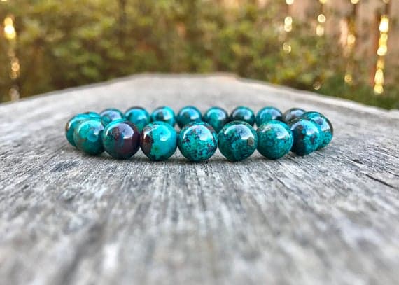 Unique Wedding Gift 9mm Stretchable Green Mexican Chrysocolla  Bracelet Round, Smooth 7.5" for mens, womens, gf, bf & Adult.