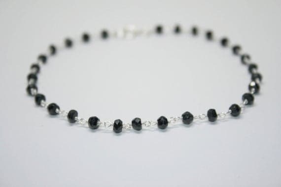 925 sterling Silver Bridesmaid Jewelry 3-4mm stacking Black Black Spinel  Bracelet Round, Faceted 7" for mens, womens.
