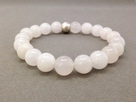 10mm White Jade Bead Bracelet for Good Luck, Good Fortune, Calming Frayed Nerves, Alleviating Anxiety Code- WAR6182