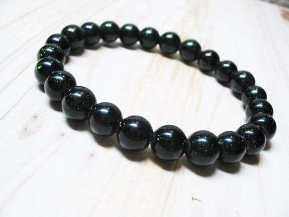 Bridesmaid Jewelry 8mm Stretchable green Green Gold stone Bracelet Round, Smooth 7" for mens, womens, GF, BF, Adults.