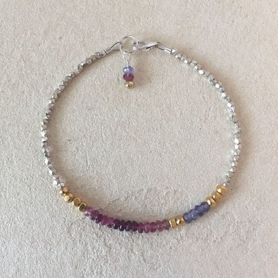 Tourmaline Tanzanite Karen Hill Tribe Thai Gold and Silver Beaded Bracelet, Sundance Style, Layering Bracelet, Boho Chic, Stacking Bracelet 4-5mm Code- WAR6467