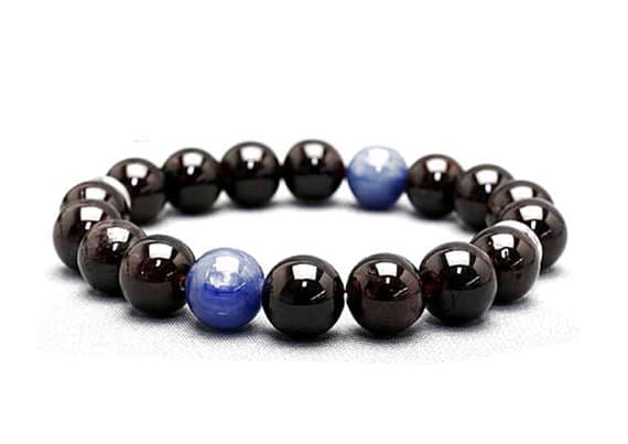Grounding 9mm Multi Colour Garnet & Kyanite Stretchable Bracelet Round, Smooth 18cm for mens, womens, gf, bf and adults.