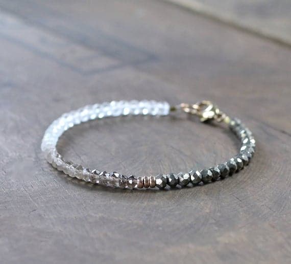 24k gold Blush Jewelry 3.5-4mm Multi Colour Ombre Smoky Quartz, Pyrite & Clear Topaz  stacking Bracelet Rondelle, Faceted 18cm for mens, womens, gf, bf and adults.