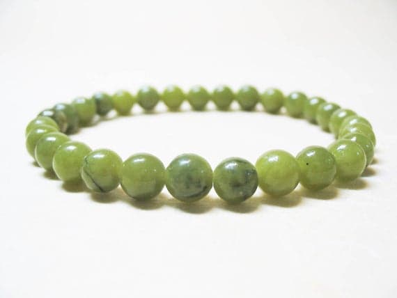 Unique Wedding Gift 6mm Stretchable green Peridot Bracelet Round, Smooth 7" for mens, womens, GF, BF, Adults.