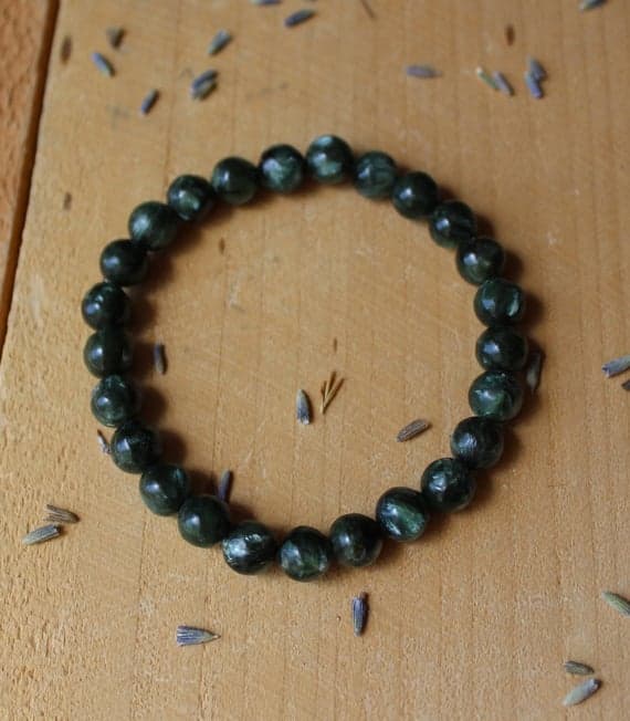 Unique Wedding Gift 8mm Stretchable Green Seraphinite Bracelet Round, Smooth 7" for mens, womens.