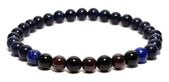 Galaxy Jewelry 6mm Stretchable Multi Blue Gold stone, Black Onyx, Garnet, & Lapis Lazuli Bracelet Round, Smooth 7" for mens, womens, GF, BF, Adults.