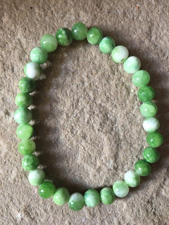 Anniversary Gift 6mm Green Green agate Stretchable Bracelet Round, Smooth 18cm for mens, womens, gf, bf and adults.