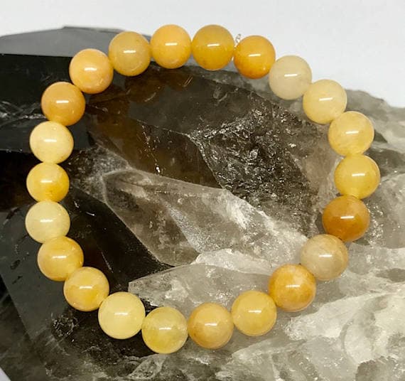 Yellow Jade Power Bead Crystal Bracelet - Healing Crystal Gemstone Bracelet - Size choices 8mm Code- WAR6975