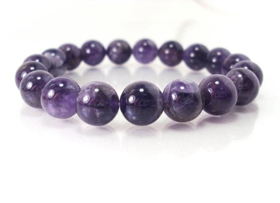 Dainty Slave Loose 10mm Stretchable Purple Amethyst Bracelet Round, Smooth 7.5" for mens, womens.