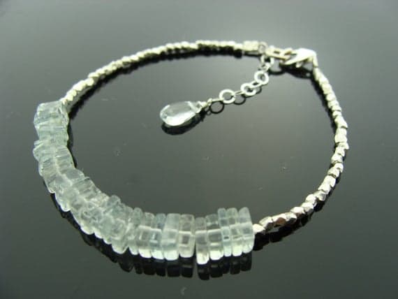 Genine Aquamarine 925 Sterling Sliver Bracelet 4x4mm Code- WAR6584