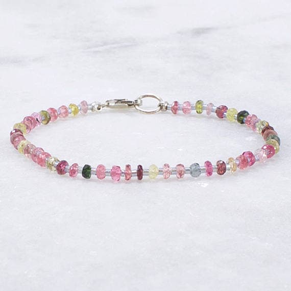 Multicolor Watermelon Tourmaline Gemstone Beads Bracelet Genuine Natural Stacking October Birthstone Gift for Her 3mm    Code- WAR6541