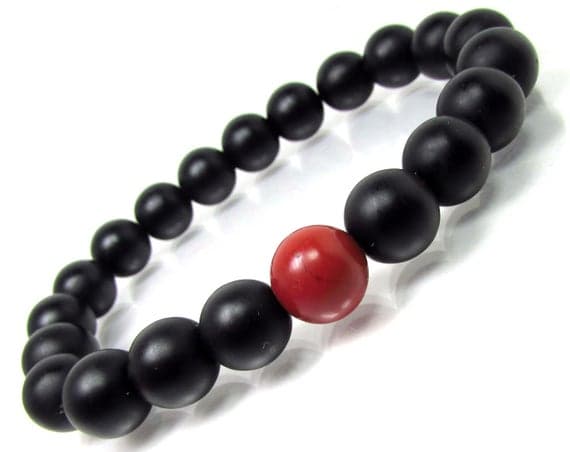 top quality 10mm Stretchable Black & Red Black Onyx and Red Jasper Bracelet Round, Smooth 7.5" for mens, womens.