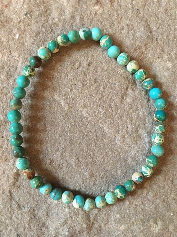 Jewelry Energy 4mm Blue turquoise Stretchable Bracelet Round, Smooth 18cm for mens, womens, gf, bf and adults.