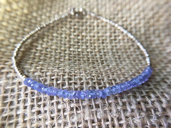 925 sterling Silver Grounding Silver Helling  2.5-3mm stacking Blue Tazanite Bracelet Rondelle, Faceted 7" for mens, womens, gf, bf & Adult.