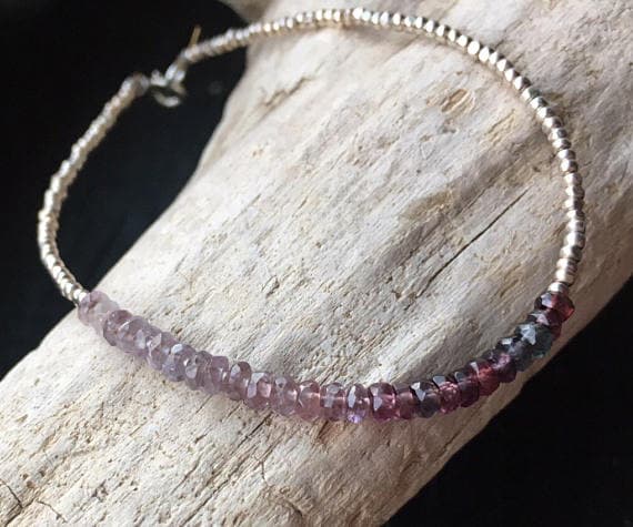 925 sterling Silver Artisan Loose Silver Helling 2.5-3mm stacking Multi Spinel Bracelet Rondelle, Faceted 7" for mens, womens, gf, bf & Adult.