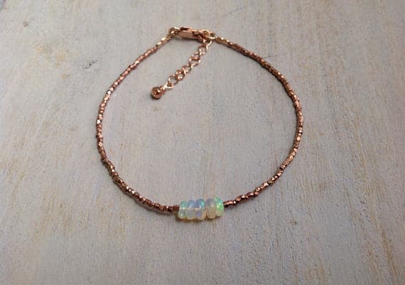 Delicate bracelet in Ethiopian Welo Opal, Karen Hill Tribe beads in pink gold Vermeil, Bohemian Chic 5 mm Code- WAR6364