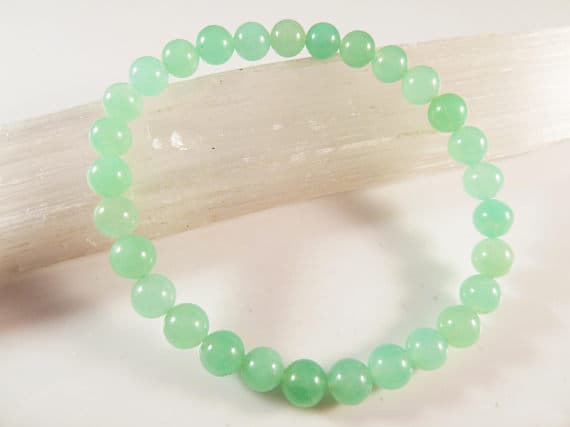 Anxiety Gemstone 6mm Stretchable Green Chrysoprase Bracelet Round, Smooth 7" for mens, womens, gf, bf & Adult.