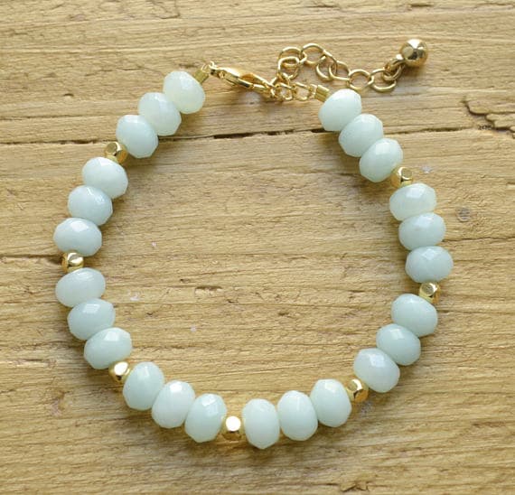 Amazonite Bracelet - Pastel Blue Bracelet - Blue Gold Bracelet - Adjustable Bracelet - Gemstone Bracelet - Everyday Jewellery - Gift For Her 8mm Code- WAR6897