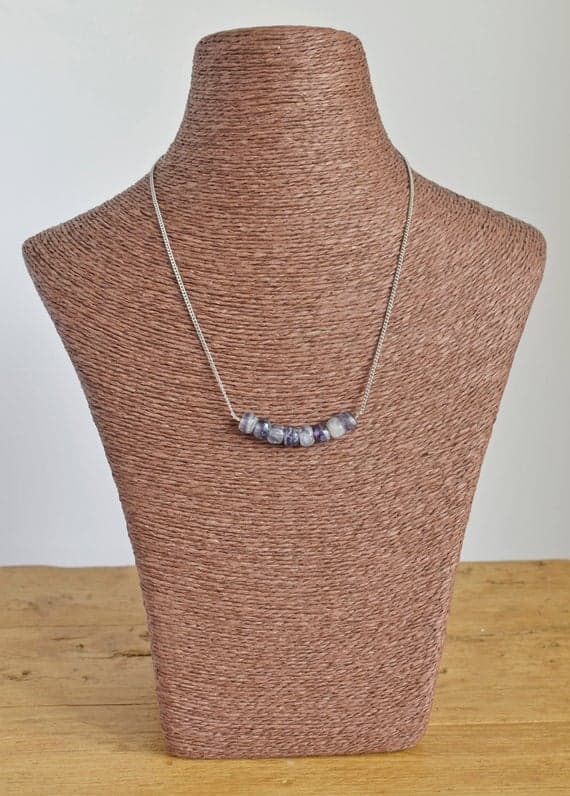 Fluorite Necklace - Purple Gemstone Necklace - Gemstone Bar Necklace - Everyday Necklace - Gift For Student - Starting College Gift 8mm  Code- WAR6909